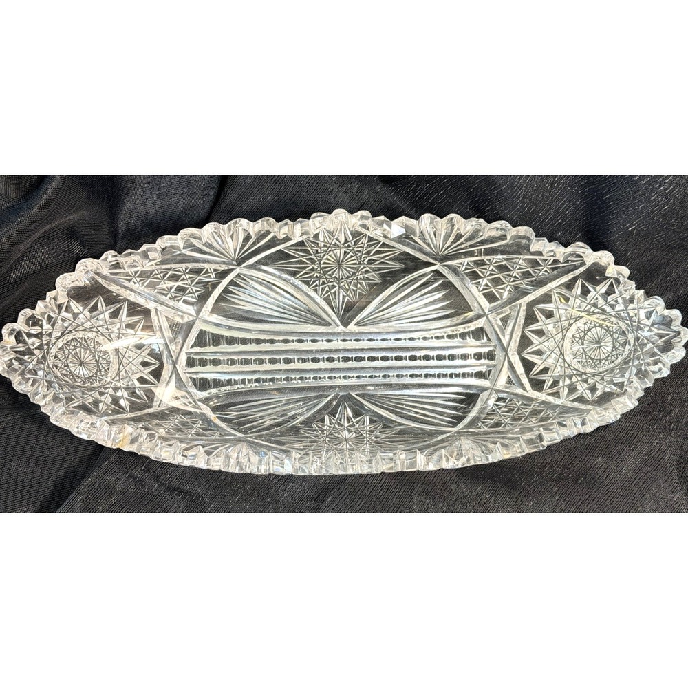 Antique American Brilliant ABP Cut Crystal Aztec Relish/ Celery Dish (2654)‎